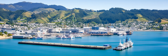 Wellington panoramic view New Zealand - Generative AI - obrazy, fototapety, plakaty