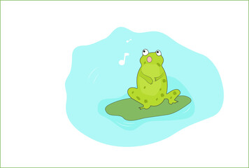 Green frog singing in the swamp