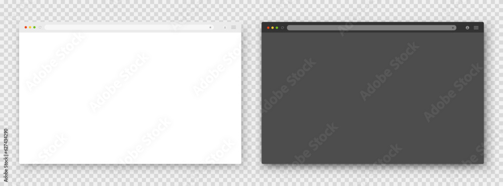 Poster browser windows. a set of realistic empty browser windows with a toolbar, a search bar and a shadow 