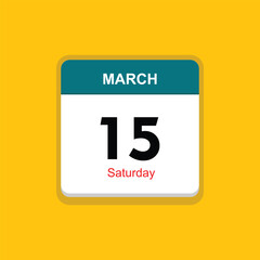 saturday 15 march icon with black background, calender icon