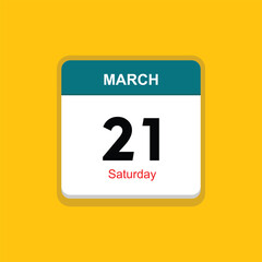 saturday 21 march icon with black background, calender icon