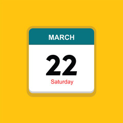 saturday 22 march icon with black background, calender icon