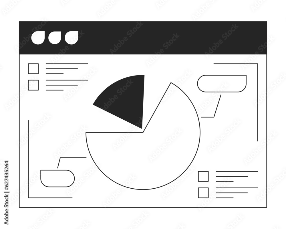 Poster online presentation slide with pie chart flat monochrome isolated vector object. software screen. ed