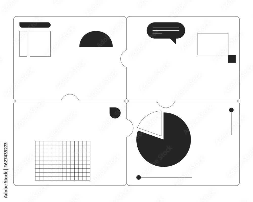 Poster 4 puzzle piece presentation slides flat monochrome isolated vector object. business data analytics. 