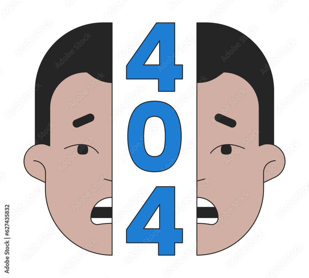 Aufkleber shocking surprised split face error 404 flash message. surrealism man. mirror portrait. empty state 