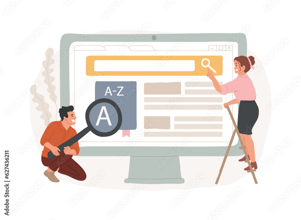 Poster glossary isolated concept vector illustration. website element, company web page, menu bar, referenc