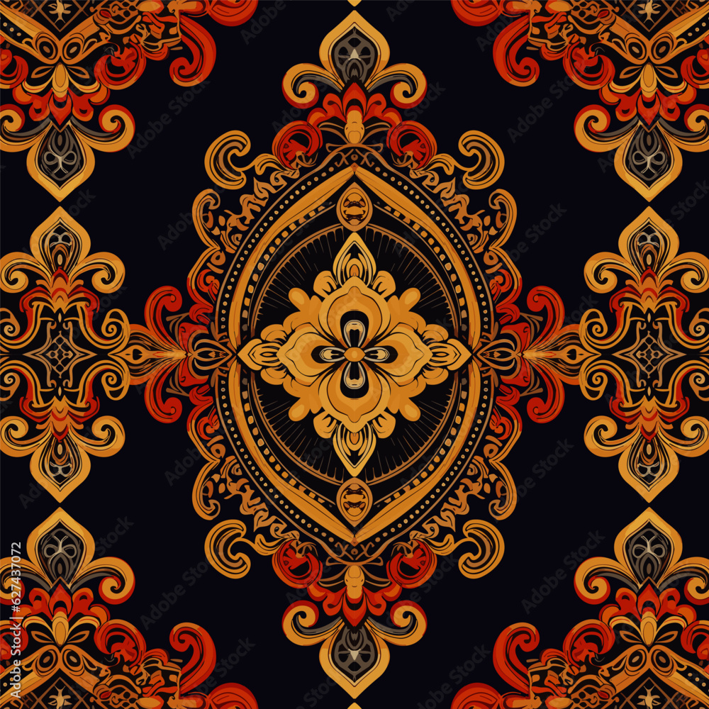 Poster Traditional Thai Kanok fabric pattern. Luxury ornate elegant Thai style. Print design for fabric texture textile wallpaper background backdrop.