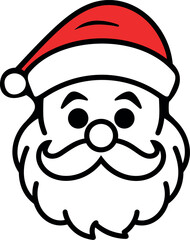 Vector isolated Santa Claus Father Christmas Saint Nicolas head face portrait stencil colorless black and white outline silhouette shadow shape
