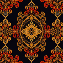 Fototapeta na wymiar Traditional Thai Kanok fabric pattern. Luxury ornate elegant Thai style. Print design for fabric texture textile wallpaper background backdrop.