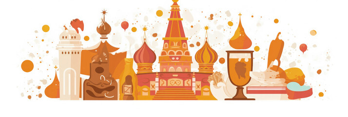 Moscow city panorama, urban landscape with modern buildings. Business travel and travelling of landmarks. Illustration, web background. Skyscraper silhouette. Russia - Generative AI