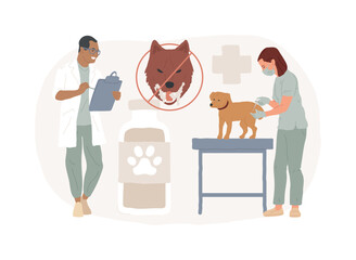 Rabies and your pet isolated concept vector illustration. Dogs rabies, home animals vaccination, pets disease prevention program, puppy vaccine protection, veterinary service vector concept.