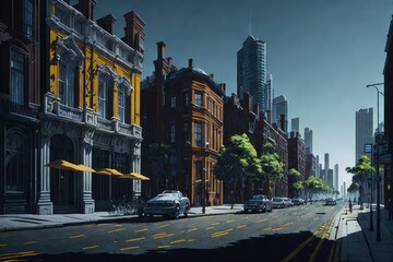 City street at night in Shanghai, China. 3D rendering.