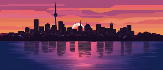 Fototapeta na wymiar Canada Famous Landmarks Skyline Silhouette Style, Colorful, Cityscape, Travel and Tourist Attraction - Generative AI