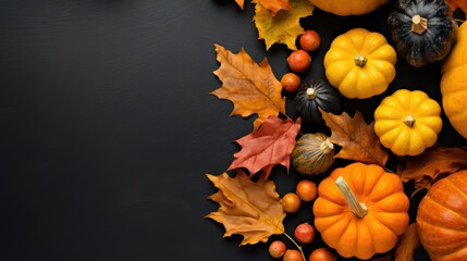 Thanksgiving background with pumpkins and autumn leaves