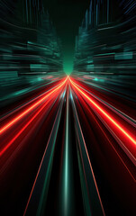 Abstract technology background, green and Red light lines and waves, illustration