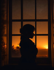 silhouette of a person in the window Generative AI