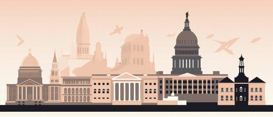 United States Landmarks Skyline Silhouette Style, Colorful, Cityscape, Travel and Tourist Attraction - Generative AI