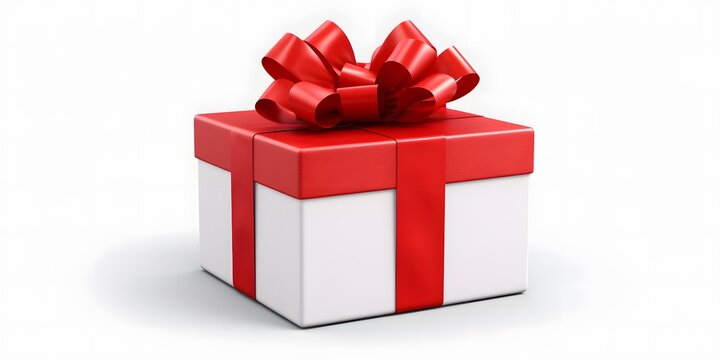 Gift box with red ribbon isolated on transparent and white background. Png transparent