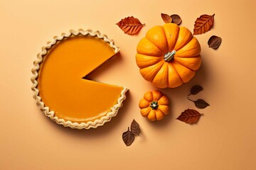 Top view of traditional pumpkin pie - obrazy, fototapety, plakaty