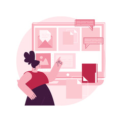 Document management soft abstract concept vector illustration. Document flow app, compound docs, cloud-based DMS, platform for sharing files online. manage business processes abstract metaphor.