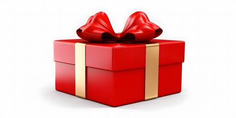 Gift box with red ribbon isolated on transparent and white background. Png transparent