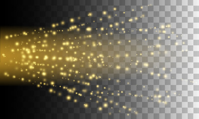 Gold bokeh and stars, sparkles, shimmer on transparent background, festive shiny background, wallpaper, for Christmas and New Year, vector illustration in eps10 format