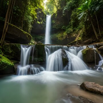 waterfall in the forest Generated by ai © feroooz arts