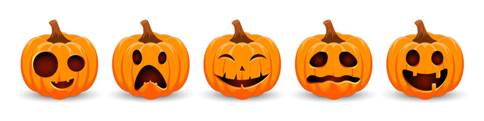 Set pumpkin on white background. The main symbol of the Happy Halloween holiday. Orange pumpkin with smile for your design for the holiday Halloween.