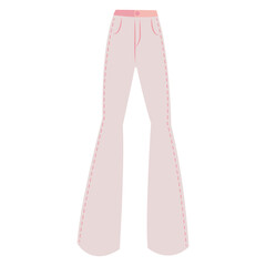 Pink trendy jeans in flat style, pretty pink doll aesthetic. Vector sketch illustration isolated on white background. Seasonal Design elements.
