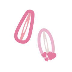 Pink trendy hairpins in flat style, pretty pink doll aesthetic. Vector sketch illustration isolated on white background. Cute design elements.