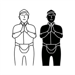 monochrome illustration of a gas station attendant greeting a customer