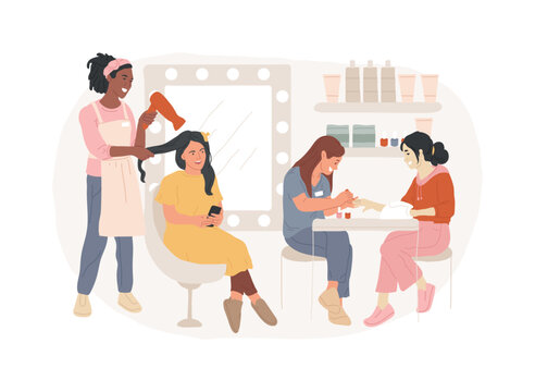 Beauty salon isolated concept vector illustration. Cosmetology salon spa, beauty parlor, professional treatment, nail studio, make up and hair stylist service, cosmetics shop vector concept.