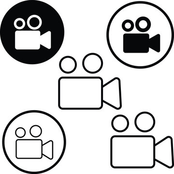 set of Video camera icon. Cinema camera icon. Film camera, Movie camera icon. logo isolated sign symbol - high quality black style