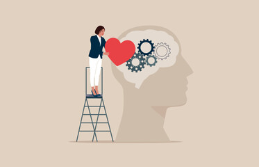 Psychologist work to give for world mental health. Vector illustration