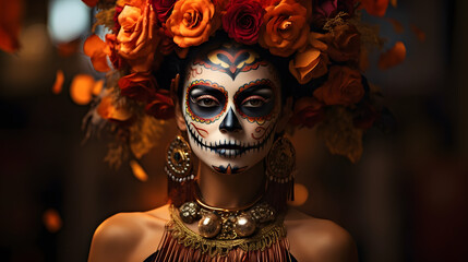 Junge Frau mit Día de Muertos Makeup / Mexikanisch