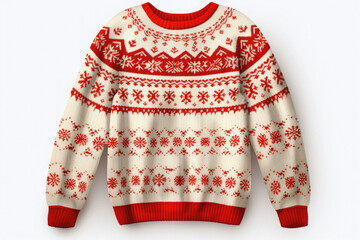 Warm christmas ugly sweater on white background. AI generated
