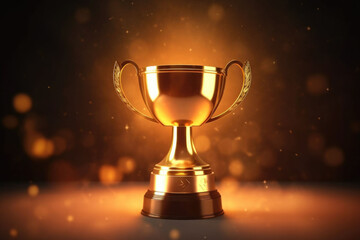 Champion golden trophy on blurred background. Concept of success and achievement. Generative AI