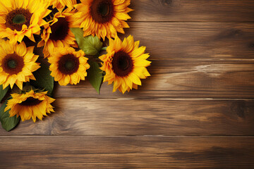 Sunflowers on wooden background