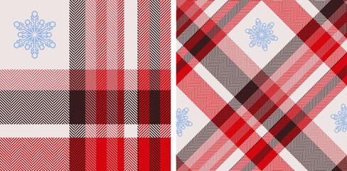 Obraz premium Set check plaid seamless pattern with snowflakes.