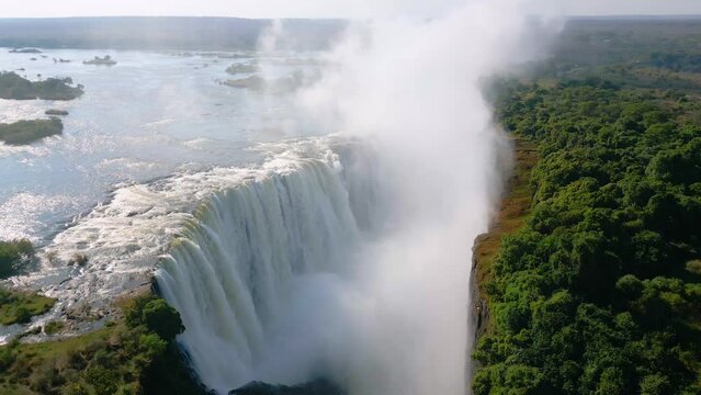 Arial view of the mighty Victoria Falls between Zambia and Zimbabwe