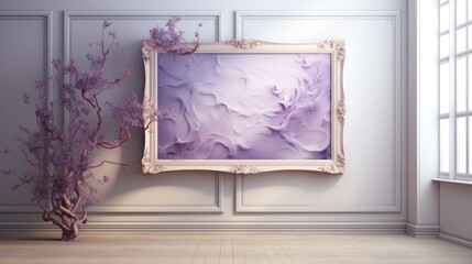 Picture frame on purple colour on a wall of a vintage home.