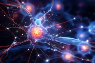Keuken foto achterwand Fractale golven Unraveling the Intricacies: Illuminating Neuronal Connections in a Three-Dimensional Brain Network, Macro neurons cells concept