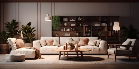 Home mock up, cozy modern interior background, 3d render