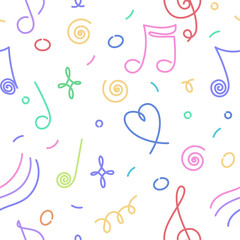 Music notes seamless pattern for print, fabirc, textire, wallpaper and more. Hand drawn music notes vector pattern in vibrant color scheme