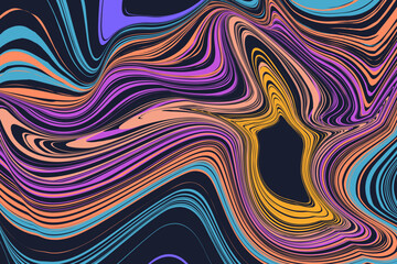 3d Psychedelic Liquid Pattern in Retro Style Art 60s, 70s of Hippy Illusion. Abstract Twisting Optical Stripe for Social Media Posts, Mobile Apps, Cards, Invitations, Banners. Vector illustration