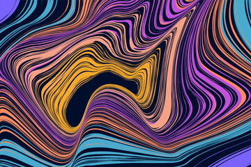 3d Psychedelic Liquid Pattern in Retro Style Art 60s, 70s of Hippy Illusion. Abstract Twisting Optical Stripe for Social Media Posts, Mobile Apps, Cards, Invitations, Banners. Vector illustration