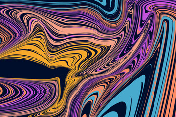 3d Psychedelic Liquid Pattern in Retro Style Art 60s, 70s of Hippy Illusion. Abstract Twisting Optical Stripe for Social Media Posts, Mobile Apps, Cards, Invitations, Banners. Vector illustration