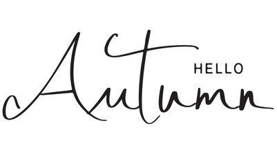 hello autumn calligraphy hand written lettering text symbol decoration ornament spring autumn start winter september october november black color typography vector illustration holiday banner sign 