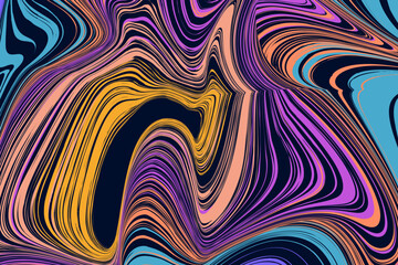 3d Psychedelic Liquid Pattern in Retro Style Art 60s, 70s of Hippy Illusion. Abstract Twisting Optical Stripe for Social Media Posts, Mobile Apps, Cards, Invitations, Banners. Vector illustration