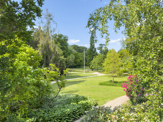 Happy wanderlust in Borgvold park in Viborg. Borgvold at Nørresø is located in a place where there was a place of violence in the High Middle Ages,Viborg,Denmark